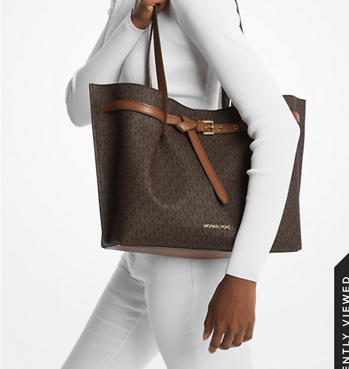 Michael Kors Emilia Large Brown East West Bucket Tote Bag