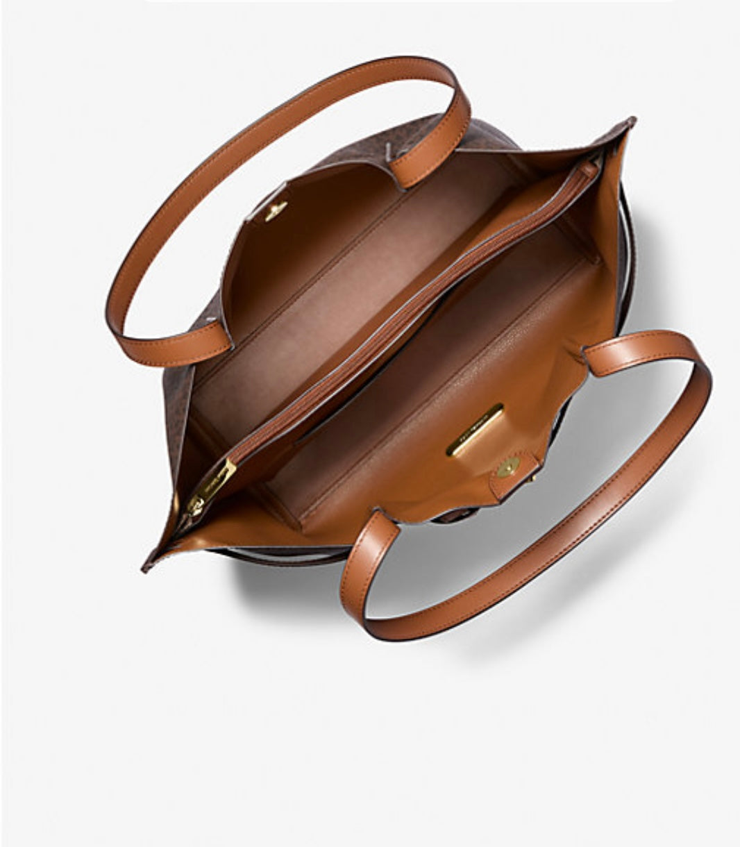 Michael Kors Emilia Large Brown East West Bucket Tote Bag