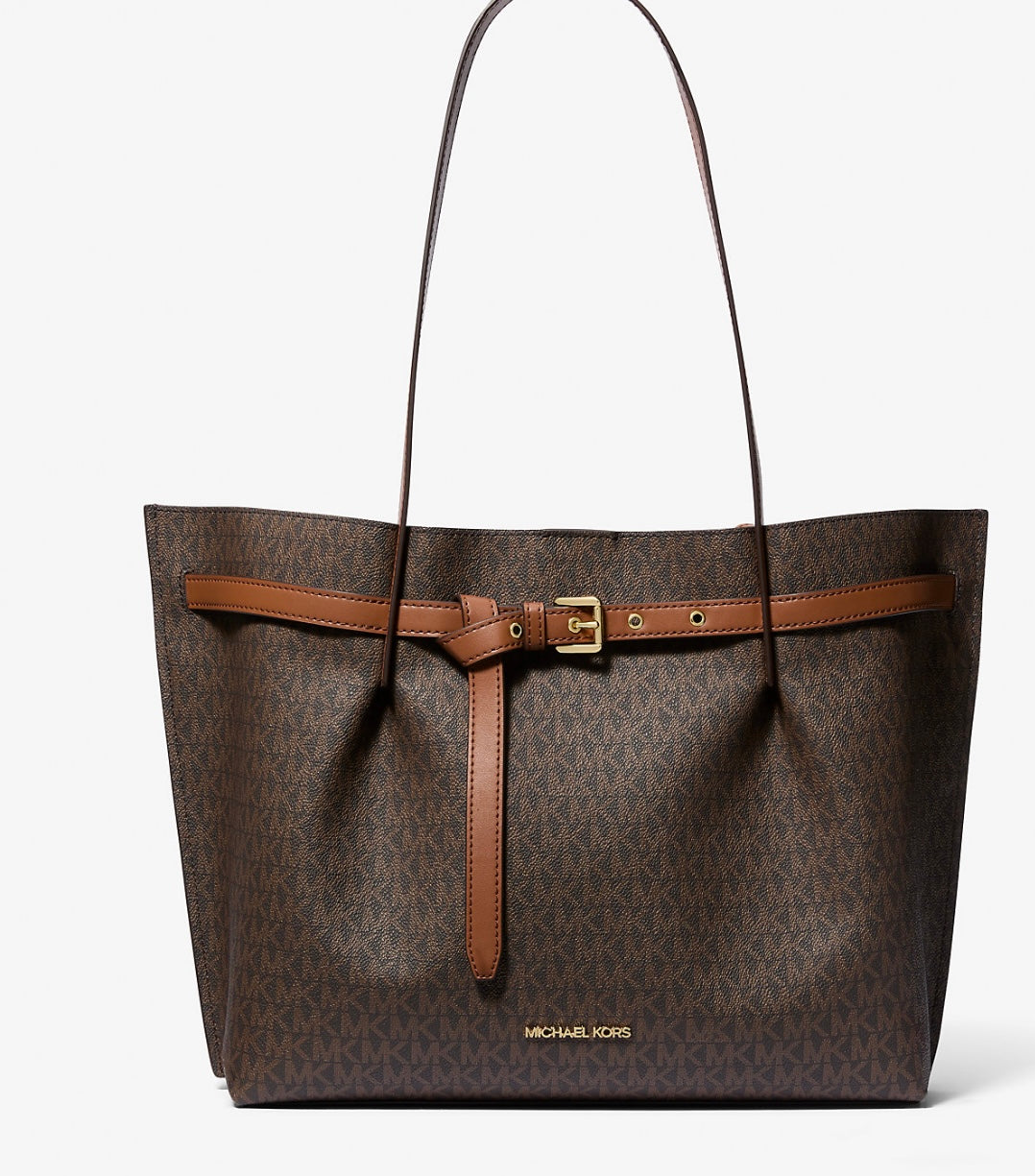 Michael Kors Emilia Large Brown East West Bucket Tote Bag